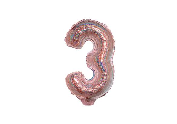 NUMERO 3 HOLOGRAFICO ROSA GOLD DE 14 PULGADAS