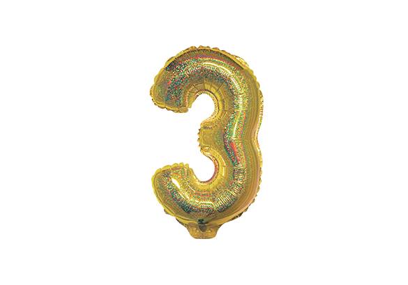 NUMERO 3 HOLOGRAFICO DORADO DE 14 PULGADAS