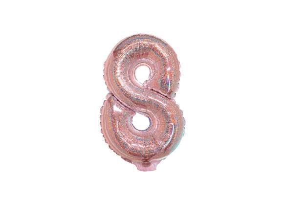 NUMERO 8 HOLOGRAFICO ROSA GOLD DE 14 PULGADAS