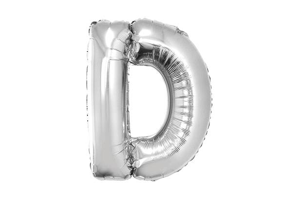 LETRA D PLATEADA DE 34 PULGADAS