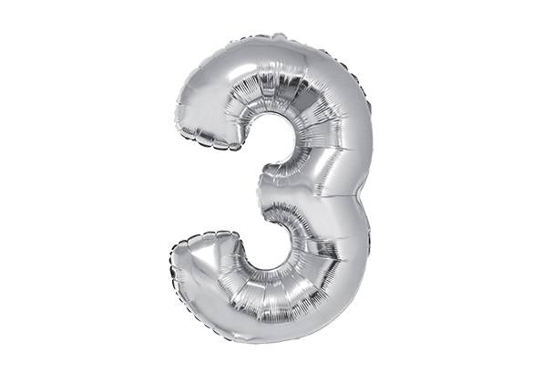 NUMERO 3 PLATEADO DE 34 PULGADAS