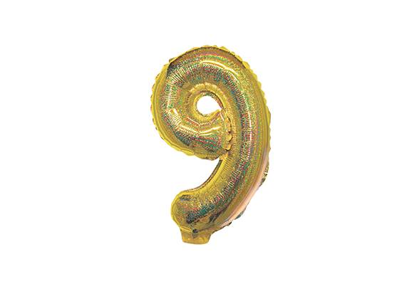 NUMERO 9 HOLOGRAFICO DORADO DE 14 PULGADAS
