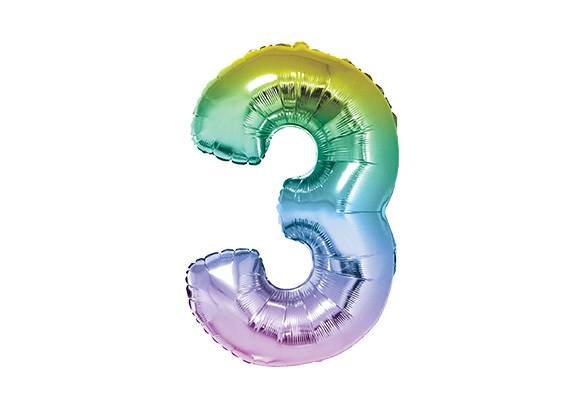 NUMERO 3 RAINBOW PASTEL DE 14 PULGADAS