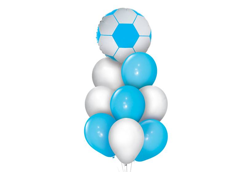 SET 9 GLOBOS PREMIUM PELOTA CELESTE Y BLANCO