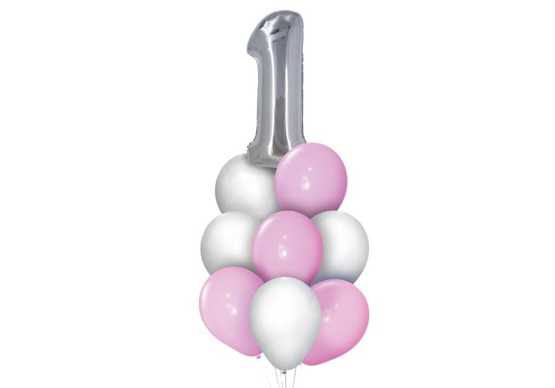 SET 9 GLOBOS PREMIUM PRIMER AÑITO ROSA