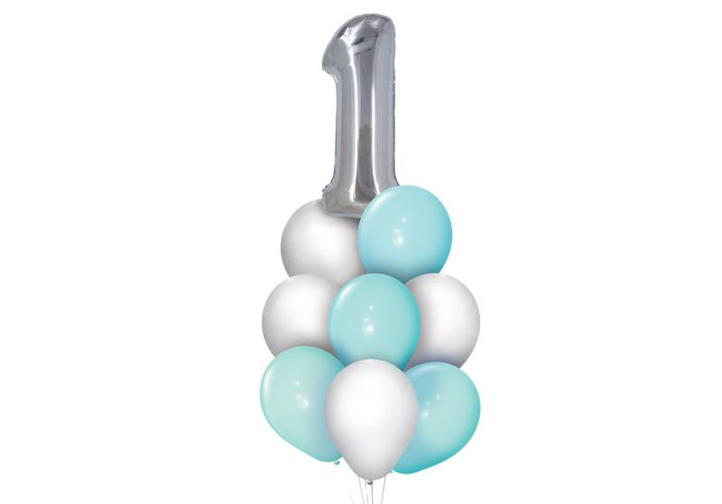 SET 9 GLOBOS PREMIUM PRIMER AÑITO CELESTE