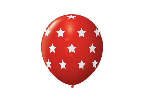 12 PULGADAS PERLADO ROJO ESTRELLAS BLANCAS