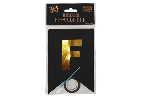 BANDERIN NEGRO LETRA STAMPING DORADO - FELIZ CUMPLEAÑOS