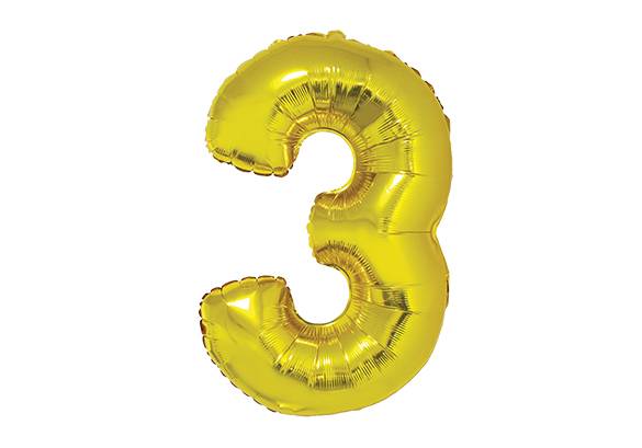 NUMERO 3 DORADO DE 34 PULGADAS