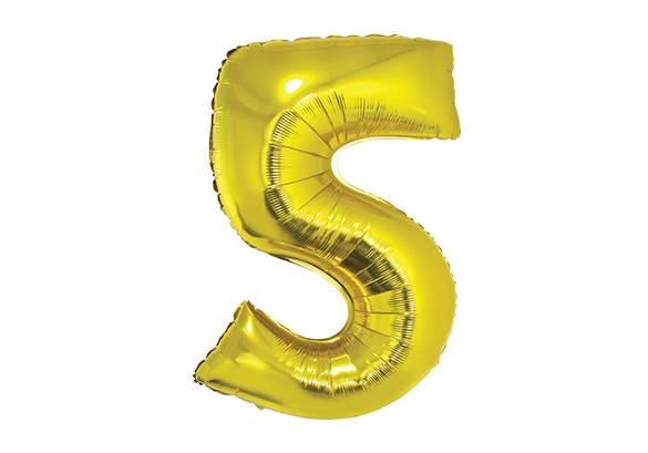 NUMERO 5 DORADO DE 34 PULGADAS