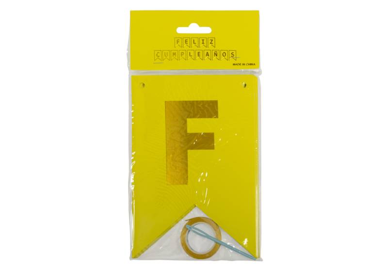 BANDERIN FLUO AMARILLO LETRA STAMPING DORADO - FELIZ CUMPLEAÑOS