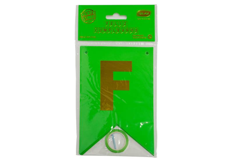 BANDERIN FLUO VERDE LETRA STAMPING DORADO - FELIZ CUMPLEAÑOS