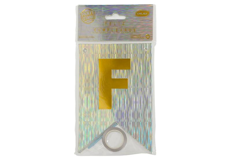 BANDERIN JASPEADO PLATA LETRA STAMPING DORADO - FELIZ CUMPLEAÑOS