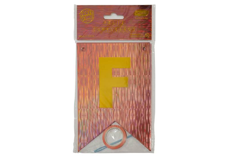 BANDERIN JASPEADO ROSA GOLD LETRA STAMPING DORADO - FELIZ CUMPLEAÑOS