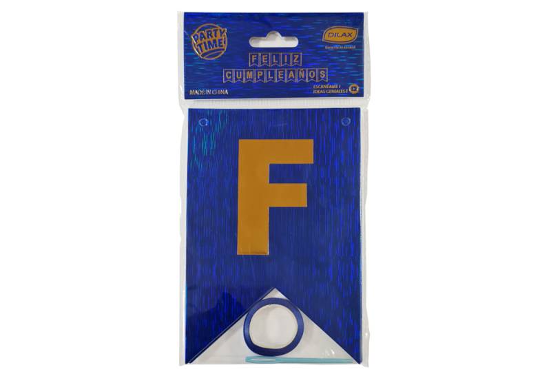 BANDERIN JASPEADO AZUL LETRA STAMPING DORADO - FELIZ CUMPLEAÑOS