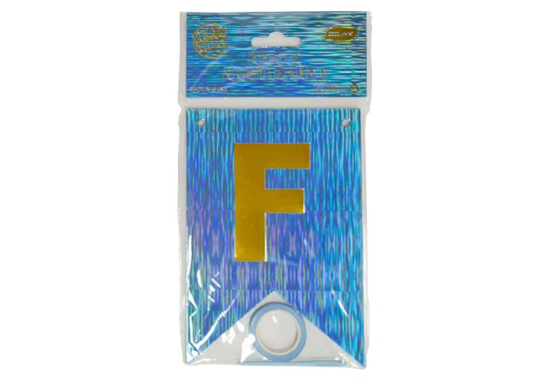 BANDERIN JASPEADO CELESTE LETRA STAMPING DORADO - FELIZ CUMPLEAÑOS