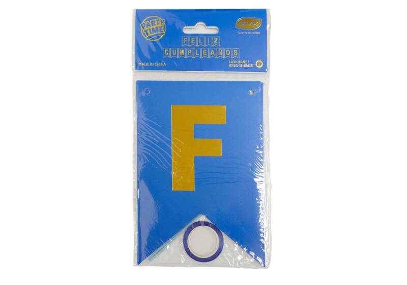 BANDERIN FLUO AZUL LETRA STAMPING DORADO - FELIZ CUMPLEAÑOS