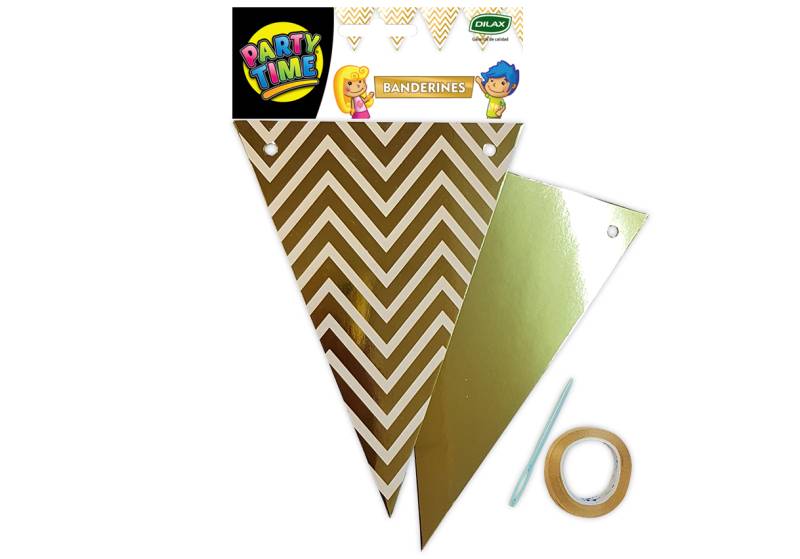 BANDERIN TRIANGULAR DORADO con LINEAS ZIGZAG BLANCAS