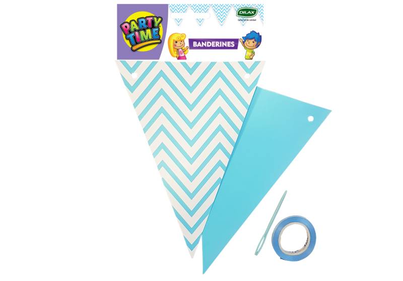 BANDERIN TRIANGULAR CELESTE con LINEAS ZIGZAG BLANCAS