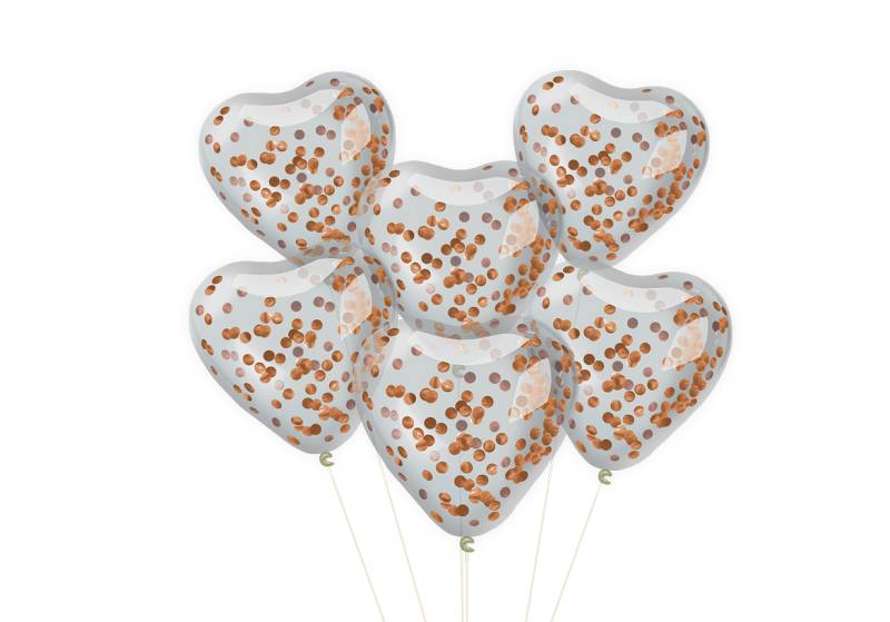 SET 6 GLOBOS CORAZON CRISTAL CON CONFETTI ROSA GOLD