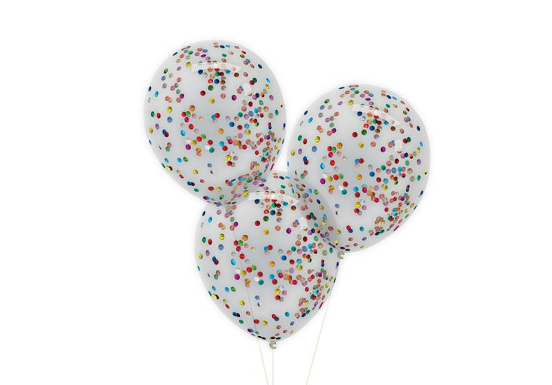 SET 6 GLOBOS REDONDOS CRISTAL CON CONFETTI MULTICOLOR
