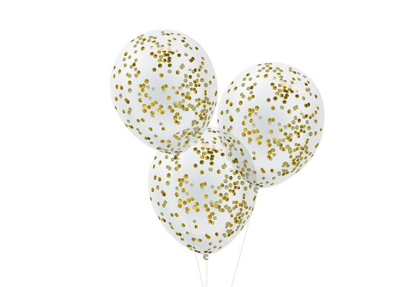 SET 6 GLOBOS REDONDOS CRISTAL CON CONFETTI DORADO