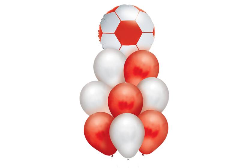 SET 9 GLOBOS PREMIUM FUTBOL ROJO Y BLANCO