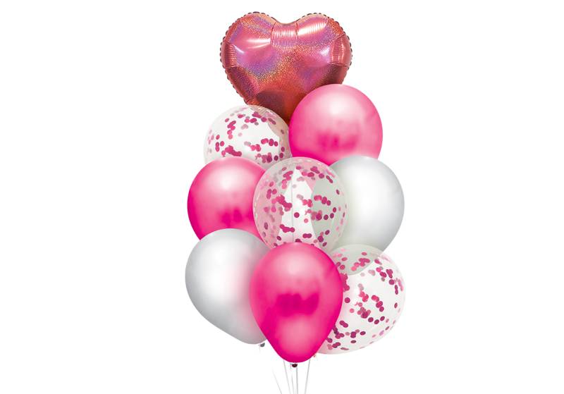 SET 9 GLOBOS PREMIUM HOLOGRAFICO CORAZON ROSA