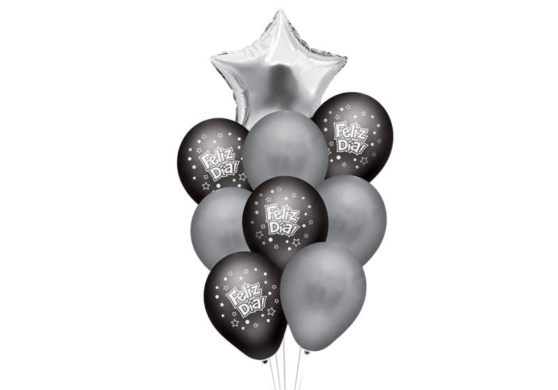 SET DE GLOBOS IMPRESOS FELIZ DIA PLATA