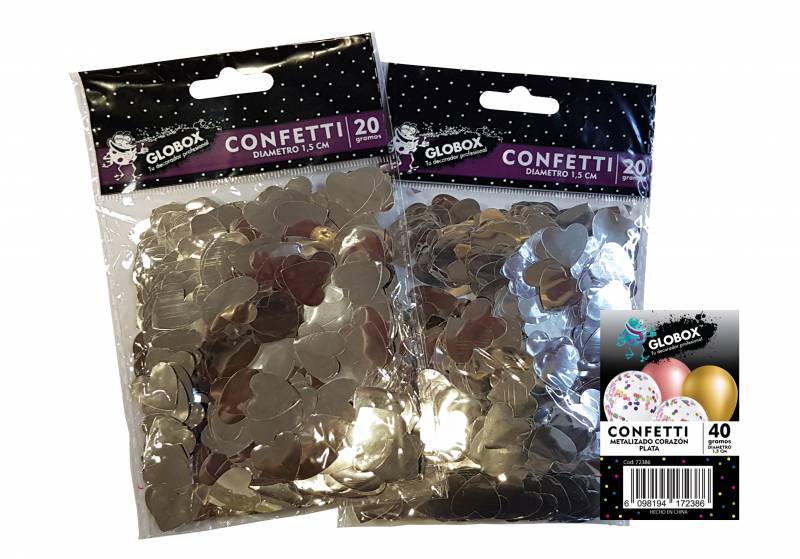 CONFETTI METALIZADO CORAZON PLATA