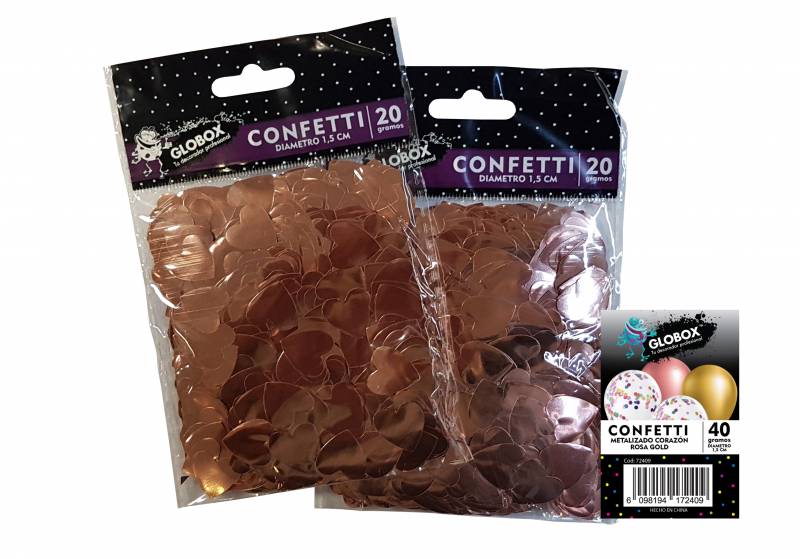 CONFETTI METALIZADO CORAZON ROSA GOLD