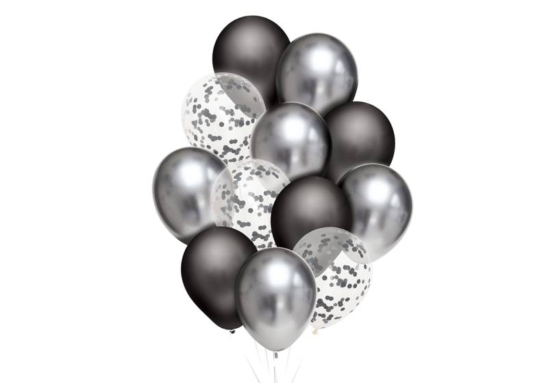 SET CHROME PLATA - GLOBOS NEGROS