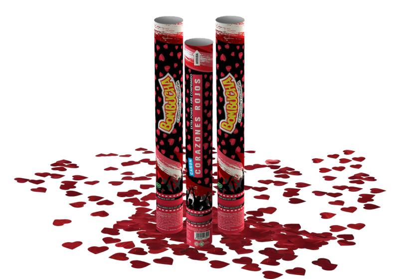 CAÑON LANZAPAPELITOS CORAZONES METALIZADOS ROJOS