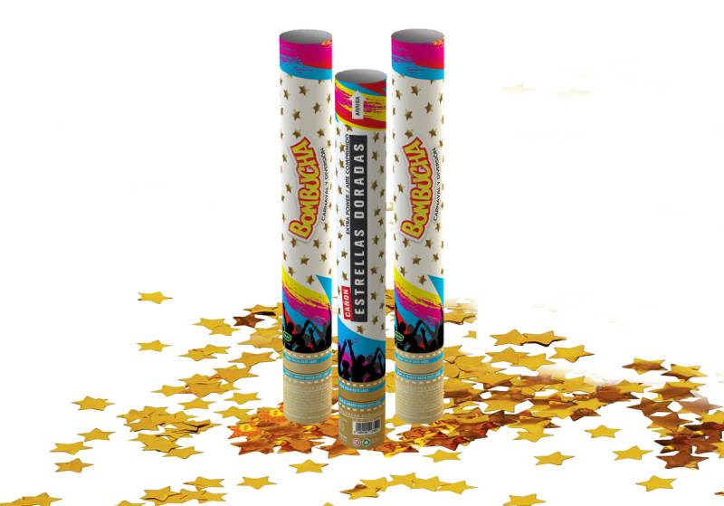 CAÑON LANZAPAPELITOS ESTRELLAS METALIZADAS DORADAS