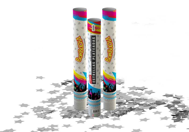 CAÑON LANZAPAPELITOS ESTRELLAS METALIZADAS PLATEADAS