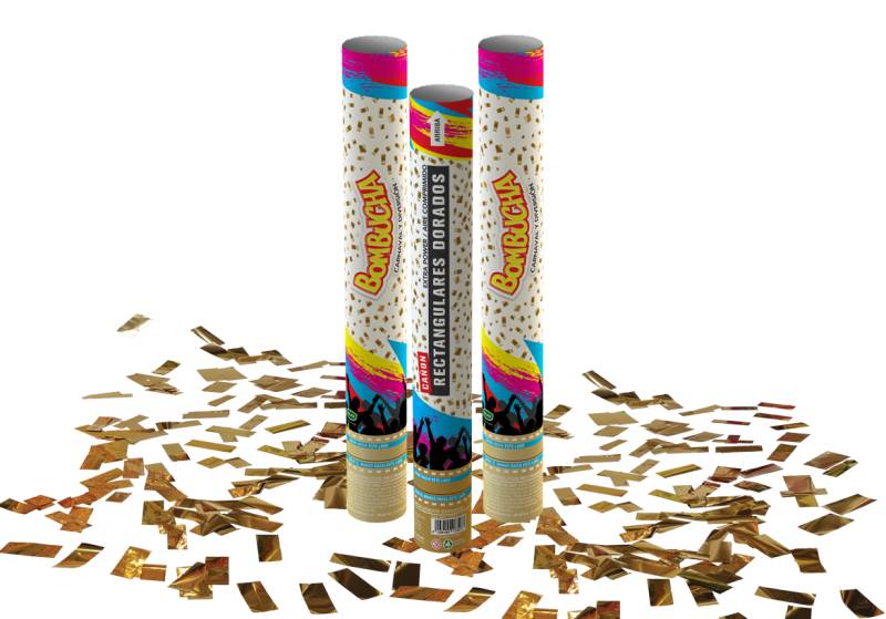 CAÑON LANZAPAPELITOS RENTANGULARES METALIZADOS DORADOS