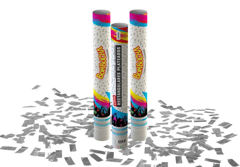 CAÑON LANZAPAPELITOS RECTANGULARES METALIZADOS PLATEADOS