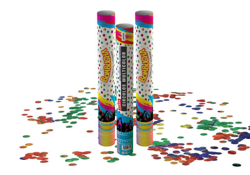 CAÑON LANZAPAPELITOS CIRCULOS METALIZADOS MULTICOLOR