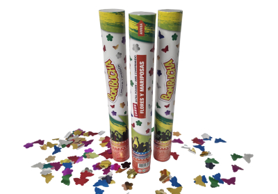 CAÑON LANZA CONFETTI FLORES Y MARIPOSAS