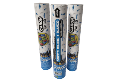 CAÑON LANZA CONFETTI CELESTE Y BLANCO