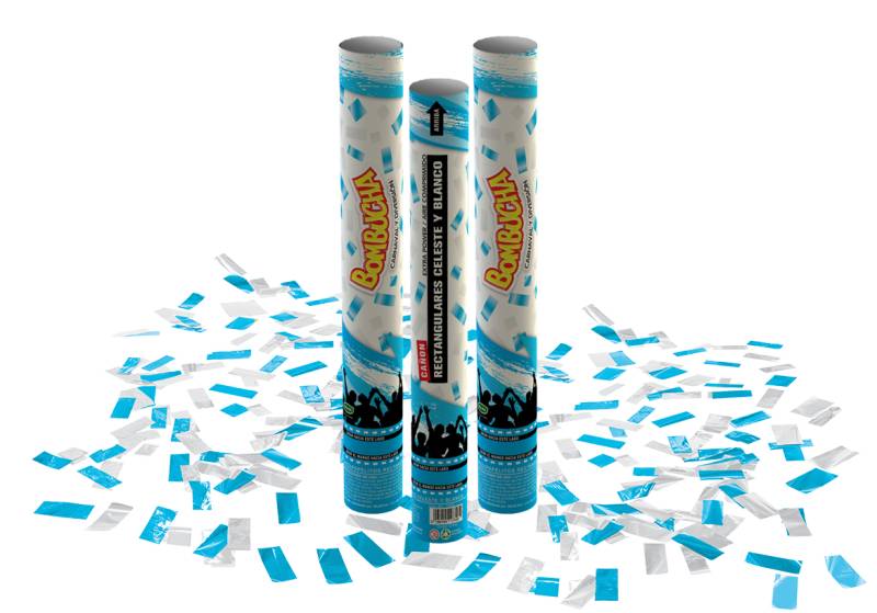 CAÑON LANZAPAPELITOS RENTANGULARES CELESTE Y BLANCO