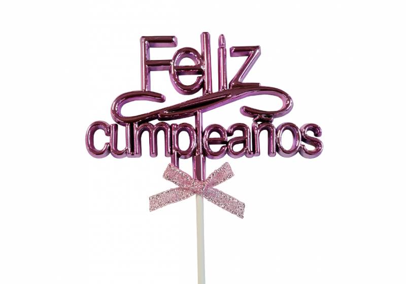 TOPPER PARA TORTA FELIZ CUMPLEAÑOS ROSA