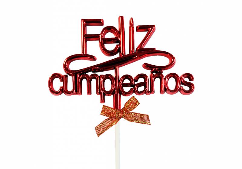 TOPPER PARA TORTA FELIZ CUMPLEAÑOS ROJO