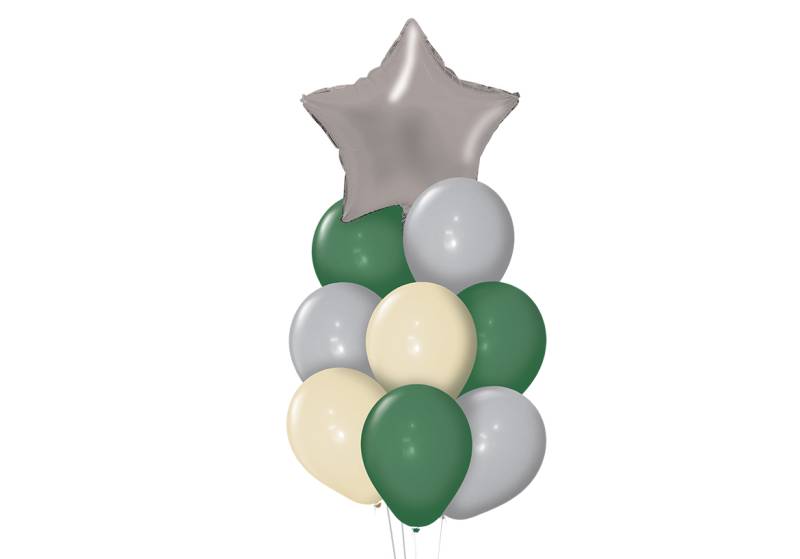 SET 9 GLOBOS PREMIUM ORGANICO ESTRELLA CHROME PLATA
